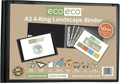 Eco-eco A3 95% Recycled 4-D Landscape Ring Binder File Folder Artwork Eco088 • £7.50