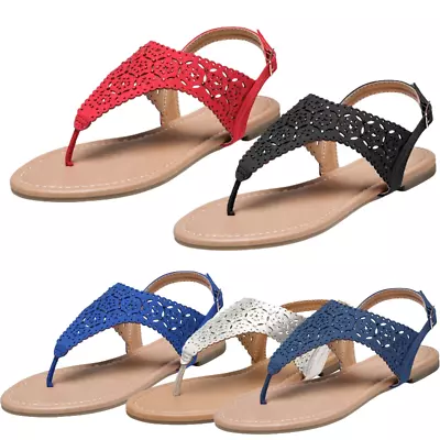 Women T-Strap Rhinestone Casual Wear Cut Out Thong  Flat Sandals • $19.99