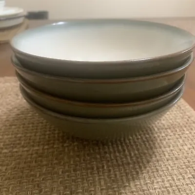 4 Sango Moss Gray Green Soup Cereal Bowls 7¼  Brown Rim Ivory Interior • $24.99