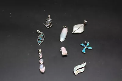 T X8 Vintage Sterling Silver 925 Pendants Inc. Mother Of Pearl Synth Opal 28.6g • £4.20