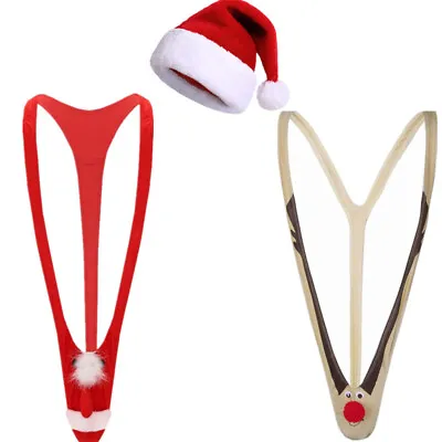 Men's Santa Claus Elk Deer Costume Christmas Suspender Bodysuit Underwear Sets • $13.63