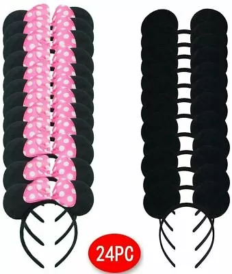 24 Pcs Minnie Mickey Mouse Ears Headbands Black Disney Pink Bow Birthday Party • $23.99