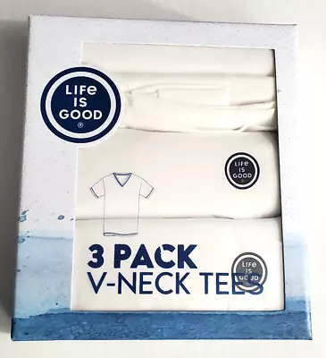 Life Is Good Logo White T-shirts 3 Pack V-Neck Tees Undershirts Men's Medium • $19.99