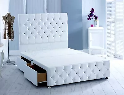 (white Leather Divan Chesterfield Bed 54  Height Headboard Made In Uk • £322.15