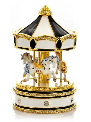 Keren Kopal Black Musical Horses Carousel Decorated With Austrian Crystals • $175