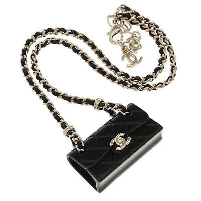 CHANEL 2023 Leather Black Quilted Purse Handbag CC Charm Necklace • $785