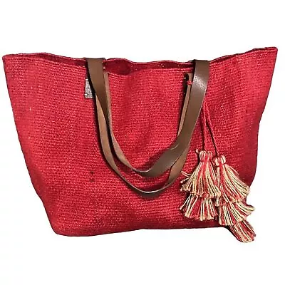 J.Jill Woven Jute Tote With Tassel And Genuine Leather Straps • $24.99