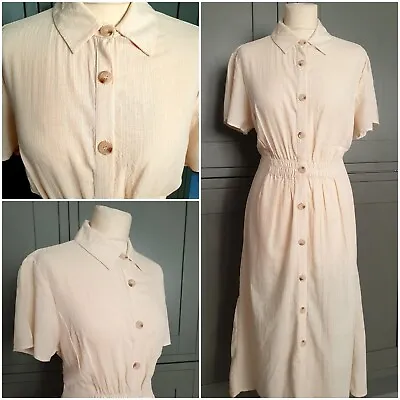 Vintage 1930s 1940s Style Safari Holiday Day Cream Ivory Linen Dress Size 14 • £26