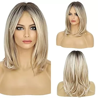 HAIRCUBE Long Blonde Wigs For Women Synthetic Hair Wig With Fringe Ombre Color • £33.78