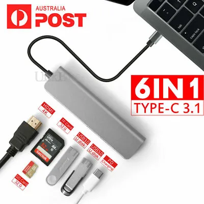 $25.95 • Buy 6in1 USB-C Type C HD Output 4K HDMI USB 3.0 HUB Adapter For MacBook Pro IPad Pro