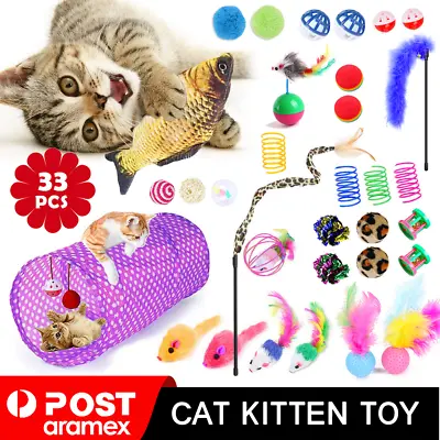 33 Items Lovely Cat Kitten Toy Bulk Buy Pet Toys Rod Fur Mice Bells Balls Catnip • $18.83