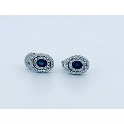 Exquisite Vintage 14k White Gold Sapphire And Diamond Stud Earrings • $265