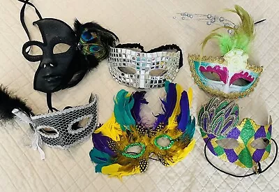 Six (6) Vibrant  Mardi Gras Masks.  Great To Wear Or Decorate For Parties! • $15