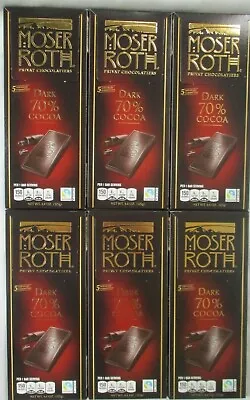 6 MOSER ROTH PREMIUM CHOCOLATE DARK 70% COCOA 5-BAR 4.4 Oz PACKS • $21.99