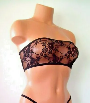 Black Flower Sheer Spandex Lace Mesh Tube Top Lingerie Sunwear  • $7.20