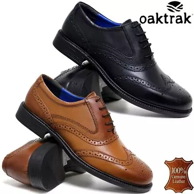 Mens Leather Brogue Shoes Smart Formal Casual Oxford Lace Wing Tip Office Shoes • £24.95