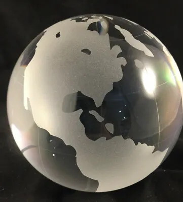 Vintage Etched Glass World Globe 3.86 Inch Paperweight  • $19.98