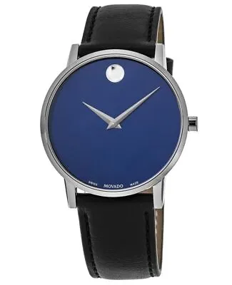 New Movado Museum Classic Blue Dial Black Leather Strap Men's Watch 0607270 • $364
