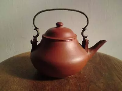 19th Century Chinese Yixing Teapot Pear Shape Bronze Handle Thai Market Signed • £200