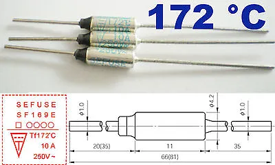 5Pcs Microtemp Thermal Fuse 172°C 172 Degree TF Cutoff SF169E 10A AC 250V New • $1.99