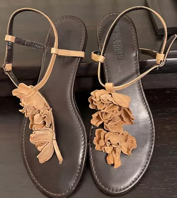 NARA Shoes Women's Brown Leather W/floral Trim Thong Mule Sandal Shoes Sz US 11 • $29