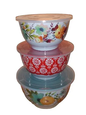 Pioneer Woman Melamine 6 Piece Nesting Bowl Set With Lids Floral Non Slip READ • $17.50