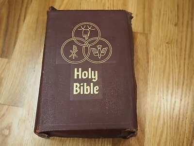 Holy Bible Layman Edition Illustrated Leather 1952 Catholic Press Vintage • $29.99