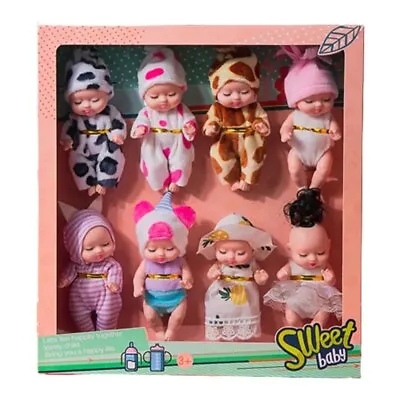 Mini Doll Toys 8 Pcs Lifelike Reborn Baby Dolls Newborn Sleeping For Kids Girls • £4.10