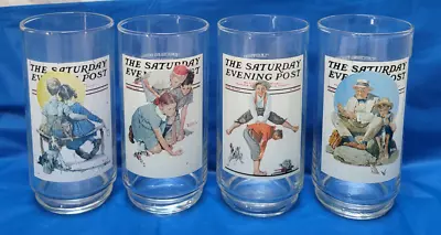 Lot Of 4 Glasses Norman Rockwell The Saturday Evening Post - Water Glass Set • $31.99