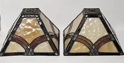 VTG Pyramid Stained Glass Shade Tiffany Style Mission Lamp Stain 8  X 5.5  READ • $32.99