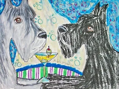 Dog Art Print 11 X 14 GIANT SCHNAUZER Drinking A Martini By Artist KSams • $28