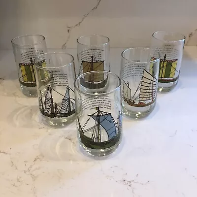 A Set Of Six (6) Vintage 1970’s Collectible Historical Drinking Glasses • $45
