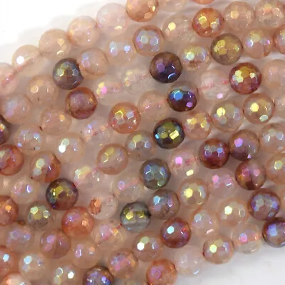 Mystic Titanium Faceted Pink Healer Quartz Round Beads 15  Strand 6mm 8mm 10mm • $11.99