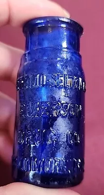 Vintage Bromo-Seltzer Emerson Drug Co. Baltimore MD Blue Glass Bottle • $8