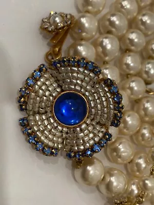 Sign Miriam Haskell Huge Pearls Baroque Blue Glass Rhinestone Necklace Jewelry • £285.31