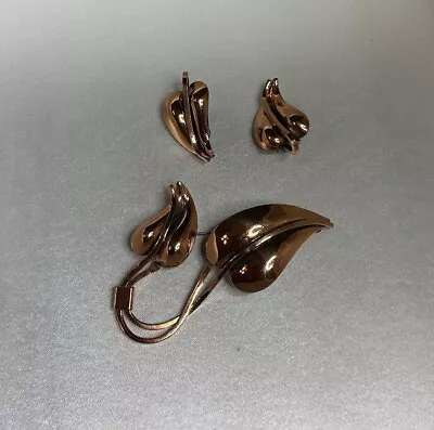 Vintage Brooch & Earrings Signed Renior Copper Demi STUNNING!  • $26