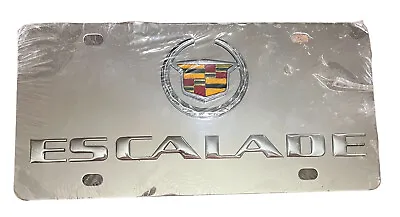 Cadillac Escalade 3D Dual Logo Mirror Chrome Stainless Steel License Plate NOS • $49.99