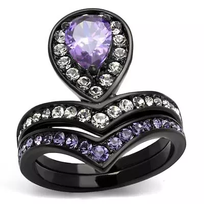 Black Plated Purple And Clear CZ Empress Design Ring Stainless Steel TK316 • $22