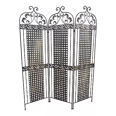 Vintage Wrought Iron Scroll 3-panel Screen Room Divider Square Hole Lattice Wow! • $99.99