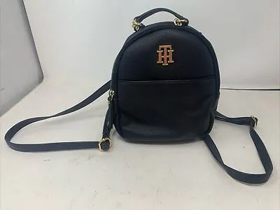 Tommy Hilfiger Mini Backpack - Purse Gold Logo Black 042 • $24.99