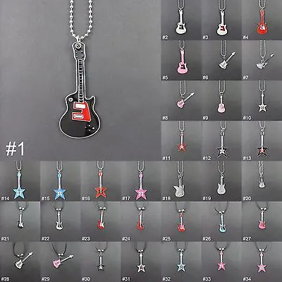 Guitar Pendant Necklace Mens Ladies Womens Boys Girls Unisex Jewellery UK SELLER • £2.99