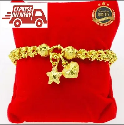 $27.54 • Buy Thai Baht Gold Plated Bracelet Yellow Heart Shape Pendant Chain Jewelry Women7in