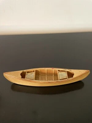 $19 • Buy Vintage Handmade Wooden Canoe Natural Varnished Finish 2 Mesh Seat Childs Toy 8”