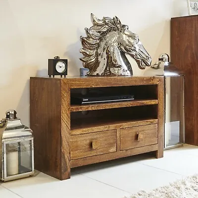 £249.95 • Buy Living Room Furniture Dakota Dark Mango Wood 2 Drawer 3 Shelf Media Unit (86n)