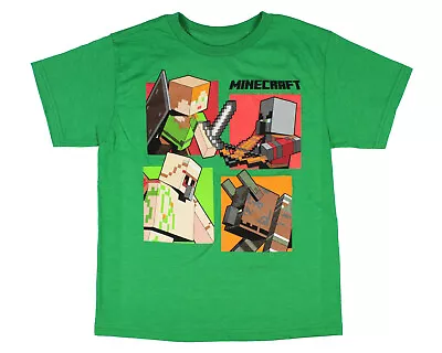 Minecraft Boy's Character Grid Action Poses Cotton Polyester T-Shirt (10/12) • $11.95