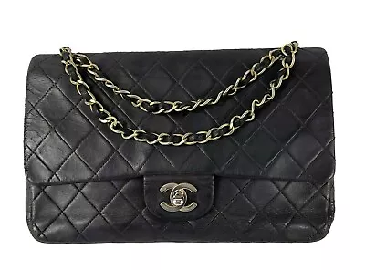 CHANEL- Vintage Medium Classic Double Flap - Black Shoulder Bag / Crossbody • $3035