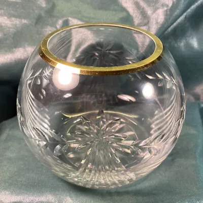 Clear Cut Crystal Bowl With Gold Trim Handcrafted In Romania • $20