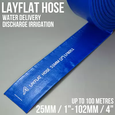 Blue PVC Layflat Water Delivery Hose Pipe Irrigation Discharge Lay Flat 4 Bar • £1.20