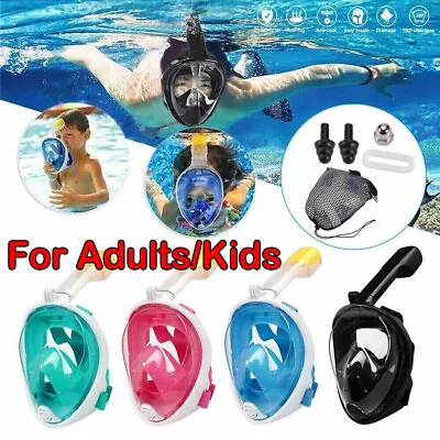 Adult Kid Full Face Snorkel Mask Diving Mask Snorkel Anti-Fog Swimming 180° View • $9.99