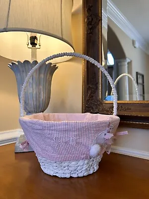 Pottery Barn Kids Pink Seersucker Applique Bunny Small Easter Basket Liner Mono • $15.29